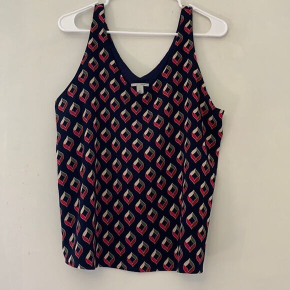 Halogen petite navy patterned sleeveless blouse Size MP Length 25” Bust about 18 - Picture 1 of 6